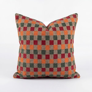 Taupe Checkered Pillow Cover, Farmhouse Throw Pillow, Woven Geometric Linen Cushion