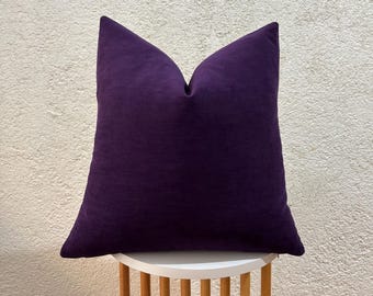 Dark Purple Velvet Pillow Cover : Eggplant Soft Solid Euro Sham and Cushion All Size
