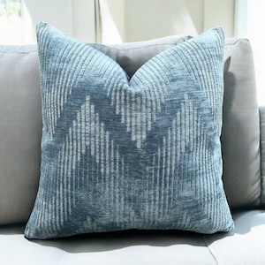Blue Velvet Pillow Cover, Geometric Throw Pillow, Textured Soft Fabric Pillow Case, Light Blue Euro Sham, Cozy and Chic, Cut Velvet Pillow