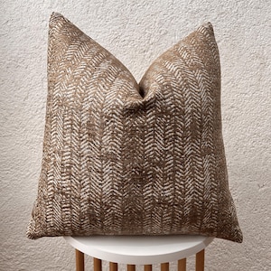 Coffee Brown Textured Pillow Cover, Euro Sham Decorative Pillow, Brown and White Cushion Cover, Woven Thick Fabric Pillow,Herringbone Pillow