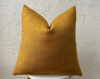 Yellow Basketweave Throw Pillow | Mustard Woven Pillow Cover | Yellow Boho Cushion Cover | Linen Textured Thick Fabric | Mustard Euro Sham