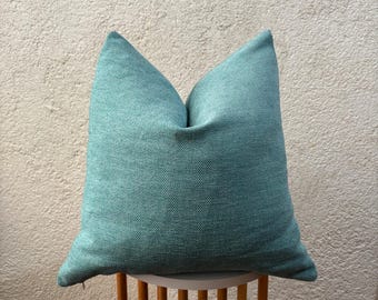 Funda de almohada de lino color turquesa, cojín texturizado color verde azulado, funda de almohada europea