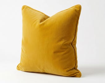 Mustard Yellow Velvet Pillow Cover with Piping, Luxury Throw Pillow, Euro Sham & Cushion