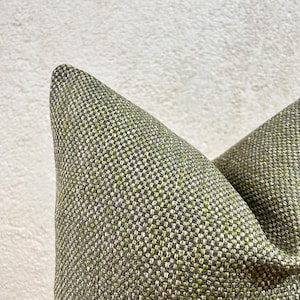 Green and Beige Basketweave Linen Pillow Cover, Textured Thick Fabric, Decorative Boho Pillowcase, Green Euro Sham Cover, Mother&#39;s Day Gift