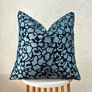 Blue & Black Leopard Pillow • Animal Print Cheetah Pattern Throw Pillow • Bench, Couch and Livingroom Boho Pillow • Mother&#39;s Day Gift Idea