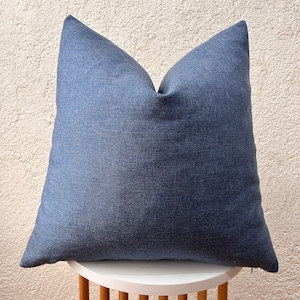 Denim Blue Linen Throw Pillow, Denim Blue Euro Sham Cover, Blue Solid Pillowcase, 20x20 Sofa Pillow, Decorative Pillow, Long Lumbar Linen