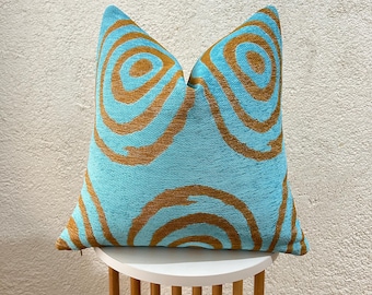 Turquoise and Gold Abstract Swirl Pillow Cover, Modern Throw Pillow