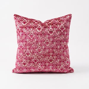 Raspberry Pink Pillow Cover, Luxury Floral Cushion, Damask Velvet Pillowcase