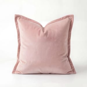 Funda de almohada de terciopelo rosa palo con borde ribeteado, cojín moderno, decoración de sofá de diseño