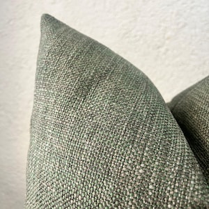 Green and Beige Basketweave Woven Pillow Cover, Linen Textured Fabric , Decorative Boho Cushion Cover, Euro Sham Cover, Housewarming Gift