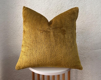 Mustard Boucle Pillow Cover | Textured Mustard Throw Pillow | Mustard Yellow Euro Sham | Mustard Cozy Pillowcase | Housewarming Gift