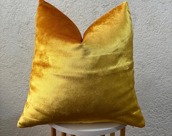 Luxury Gold Velvet Pillow Cover, Glisten Throw Pillow, Iridescent Gold Pillowcase, Modern Textured Euro Sham, Yellow Accent Pillow Cover