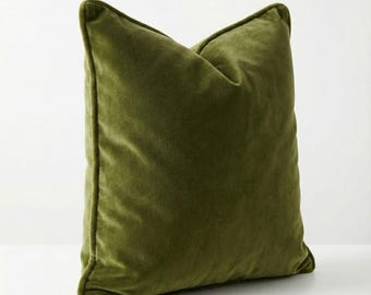 Funda de almohada de terciopelo verde oliva con ribete, cojín de lujo, funda de almohada europea y cojín