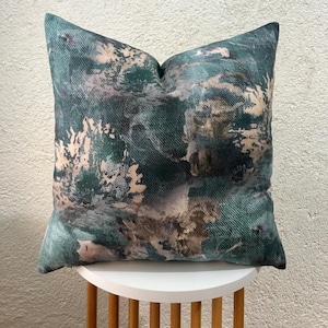 Teal and Brown Floral Cotton Velvet Pillow Cover, Teal Flower Accent Pillow Case, Turquoise Taupe Pillow Case, Nautical Euro Sham, Bohemian