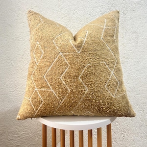 Geometric Textured Pillow Cover, Boho Mustard and White Throw Pillow, Decorative Accent Cushion Cover, Euro Sham Cover, Boho Home Decor