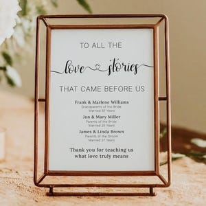To All The Love Stories That Came Before Us Sign, Editable Generations of Love Template for Wedding Decor