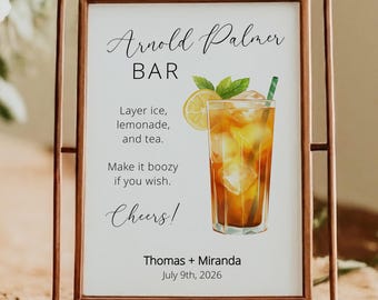 Arnold Palmer Drink Sign, Lemonade & Iced Tea Bar Mocktail Print, Non-Alcoholic Signature Drink Menu Template