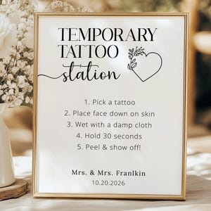 Temporary Tattoo Bar Sign Template, Customizable Wedding Tattoo Station, Digital Download, Printable Party Decor