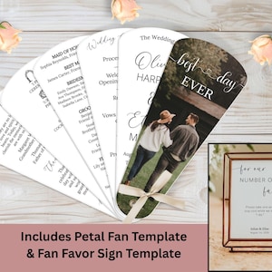Wedding Program Petal Fan & Favor Sign Bundle, Elegant Custom Printable Templates for DIY Ceremony Fans, Unique Wedding Ideas