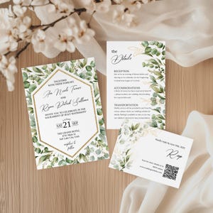 Katholieke huwelijksuitnodiging, afdrukbare eucalyptussjabloon, elegante RSVP-kaart, religieuze bruiloft uitnodiging, afdrukbaar