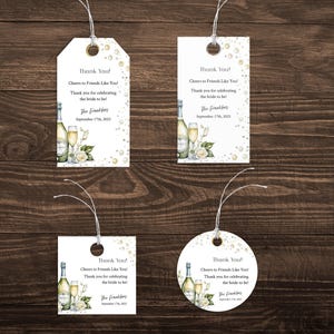 Pearls and Prosecco Bridal Shower Favor Tag, Editable Thank You Tag, Digital Download for Wedding Decor - PP308