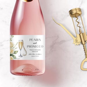 Pearls and Prosecco Bridal Shower Stickers, Elegant Favor Tags for Weddings, Custom Champagne Labels, Party Decor - PP308