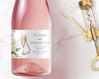 Pearls and Prosecco Bridal Shower Stickers, Elegant Favor Tags for Weddings, Custom Champagne Labels, Party Decor - PP308