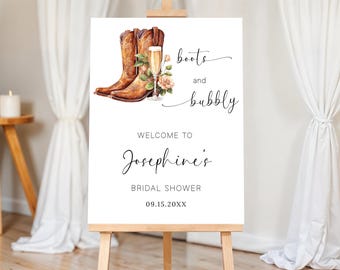 Letrero de despedida de soltera con botas y brunch, decoración rústica del oeste, plantilla de descarga digital para celebraciones nupciales