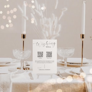Placa de poço dos desejos de código QR de casamento, placa de registro de dinheiro de casamento moderno, código QR de fundo de lua de mel, placa de lua de mel minimalista de código QR Venmo