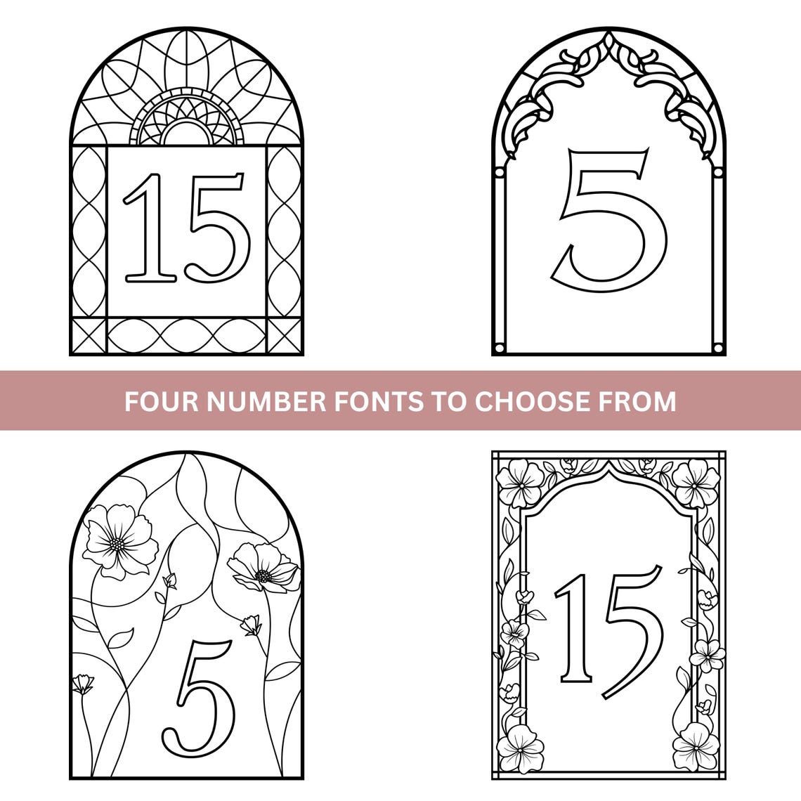 Tangled Numbers Faux Stained Glass Table Numbers Templates Wedding, Elegant DIY Decor ...