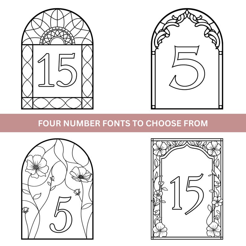 Faux Stained Glass Table Numbers Templates Wedding, Elegant DIY Decor ...