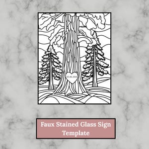 Sequoia Forest Faux Stained Glass Wedding Sign Template, Nature-Inspired DIY Acrylic Design, Editable Tree Carving Wedding Decor