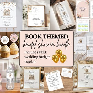 Book Themed Bridal Shower Bundle, Printable Games, Editable Invitations, Digital Download Party Decor - SBB20