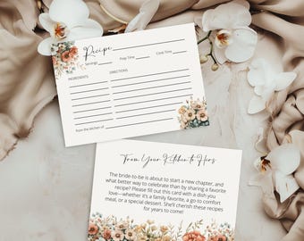 Fresh Off The Market Recipe Card - Bridal Shower Insert - Editable Template - Instant Download - Rustic Theme - Floral Design - FMB10