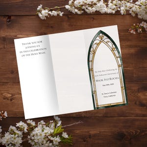 Staned Glass Catholic Mass Program Trifold, Customizable Mass Program, Editable Template for Your Special Day