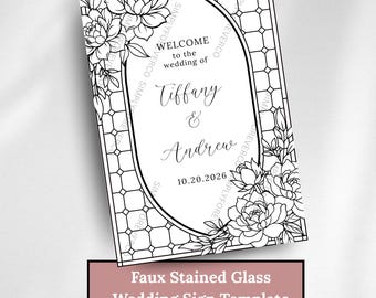 Faux Stained Glass Wedding Sign Template, Floral Lattice , Elegant DIY Design, Customizable Decor for Your Wedding Celebration