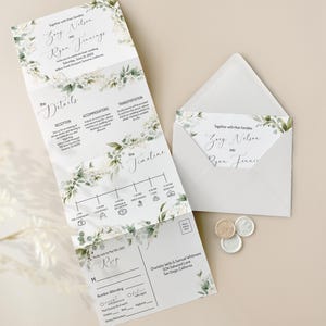 Tri Fold Photo Wedding Invitation Template, All-In-One Invitation, Accordion Folded Wedding Invitation, Eucalyptus Invite Suite - GG40