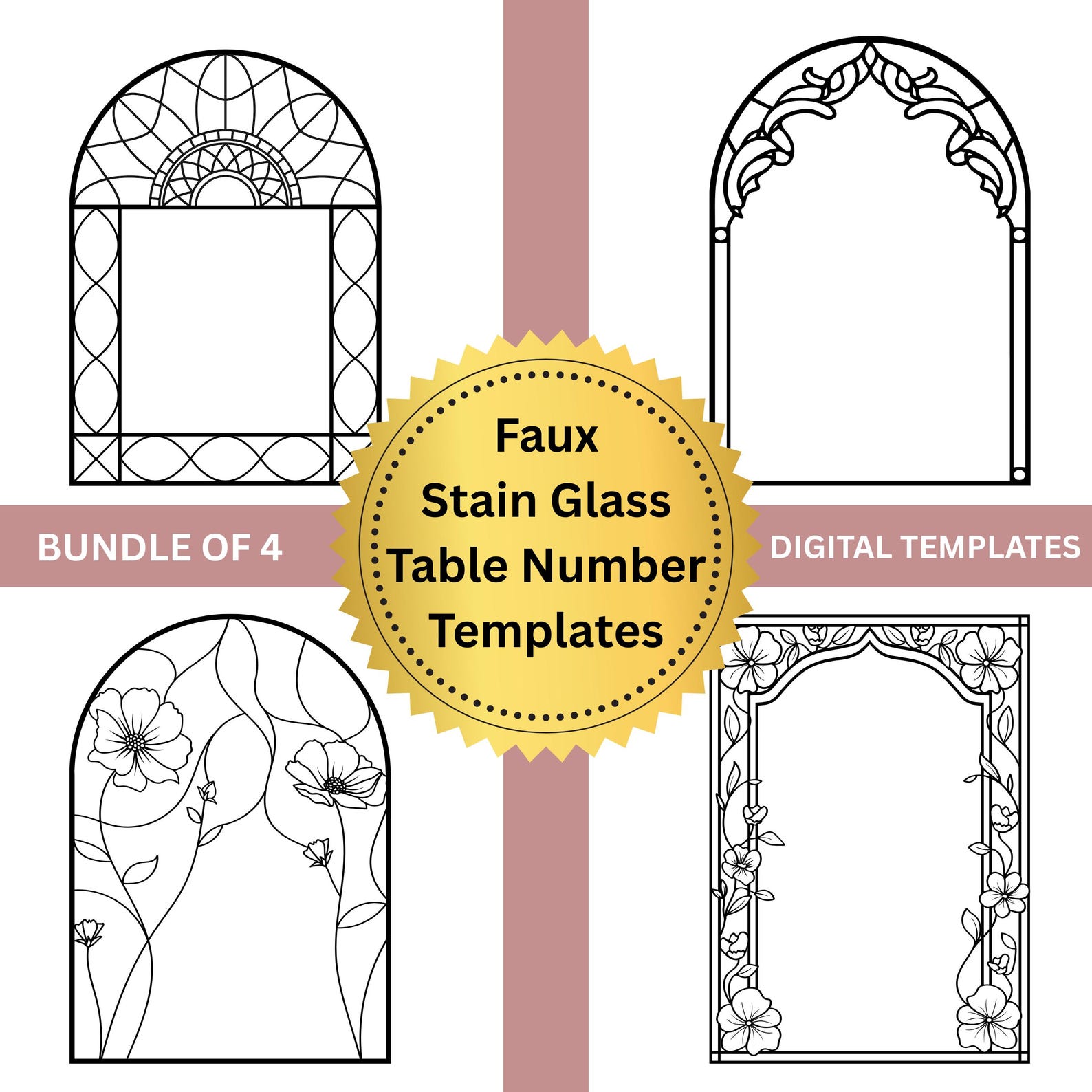 Faux Stained Glass Table Numbers Templates Wedding, Elegant DIY Decor ...