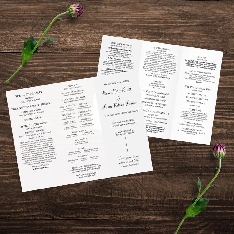Catholic Wedding Ceremony Program Trifold, Customizable Mass Program ...