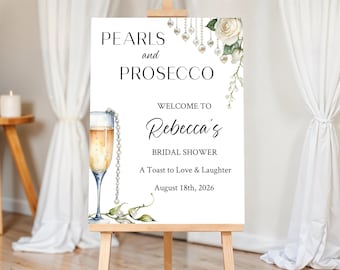Tabliczka powitalna na wieczór panieński z perłami i prosecco, personalizowana dekoracja na imprezę, elegancki, drukowany napis na wieczór panieński - PP308
