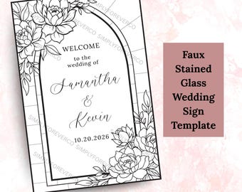 Faux Stained Glass Wedding Sign Template, Elegant DIY Design, Customizable Decor for Your Wedding Celebration
