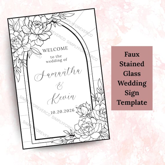Faux Stained Glass Wedding Sign Template, Elegant DIY Design, Customizable Decor for Your Wedding Celebration