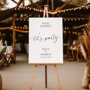 We zijn getrouwd Let&#39;s Party-bord, leuk welkomstbord voor bruiloft, bewerkbare sjabloon, decor verlovingsfeest, aanpasbaar