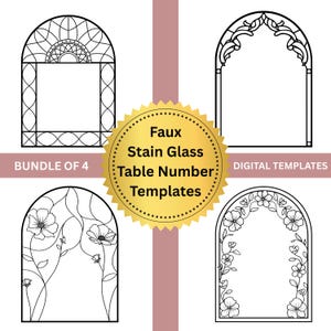 Faux Stained Glass Table Numbers Templates Wedding, Elegant DIY Decor, Floral Designs, Customizable Templates for Events, Bundle of 4