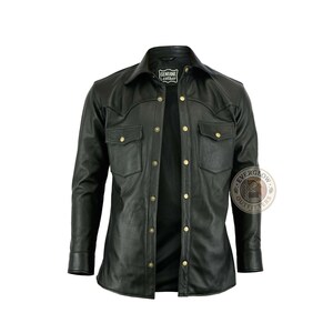 Men's Black Sheepskin Leather Western Shirt – Handmade Cowboy Snap Button Overshirt