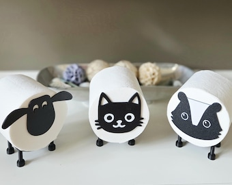 Animal Toilet Paper Holder: Cat, Sheep, Skunk - Bathroom Decor (3 Roll Bundle)