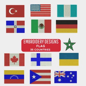 Premium 35 Flag Embroidery Designs | Machine Embroidery Files | Emb, PES, DST, JEF | Instant Download