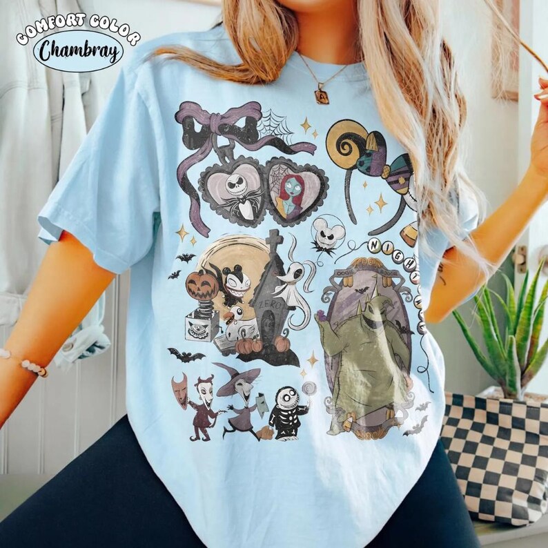 Disney Nightmare Before Christmas retro T-shirt, Jack Skellington en Sally Halloween-T-shirt, Oogie Boogie Bash-shirt familie-uitje afbeelding 3