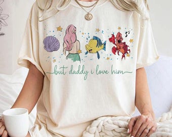 Retro Daddy I Love Him T-Shirt, Watercolor Ariel Princess Tee, Vintage Little Mermaid Disney Shirt, Classic Disney Princess Shirt
