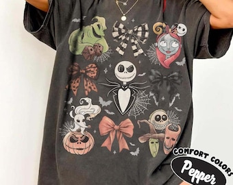 Retro Coquette Nightmare Before Christmas T-Shirt, Jack Skellington Halloween Tee, Disneyland Halloween Matching Trip Shirt